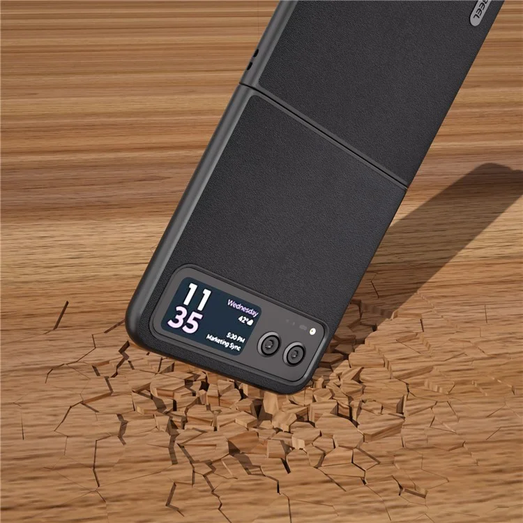 ABEEL For Motorola Razr 40 5G Nappa Texture Phone Case Genuine Cow Leather + Hard PC  Protective Cover - Black