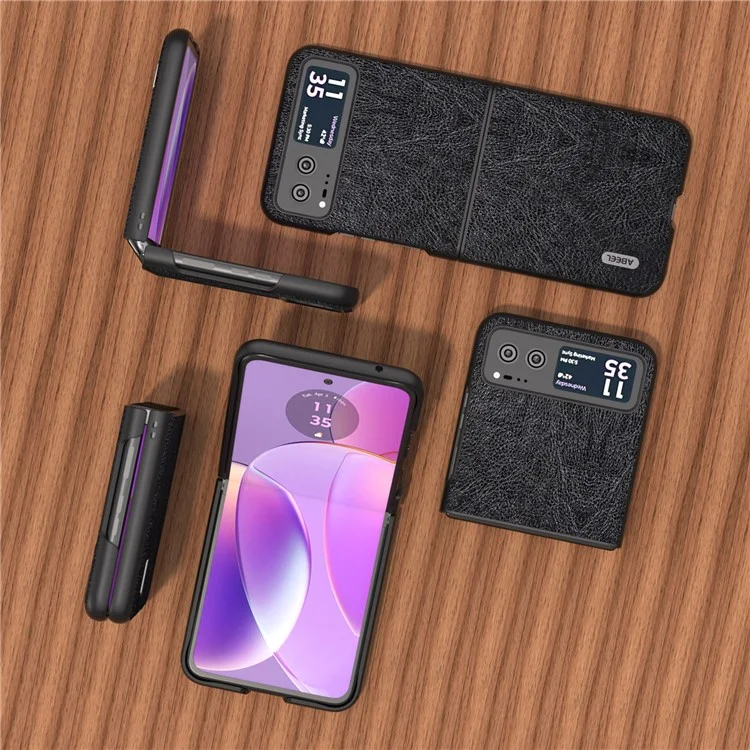 ABEEL Para Motorola Razr 40 5G Retro Litchi Texture Case PU Leather + PC Anti-Drop Protective Phone Cover - Black