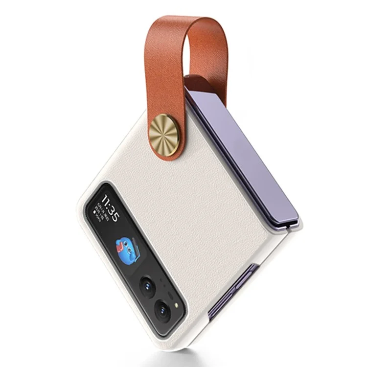 GKK Para Motorola Razr 40 5G Capa de Telefone com Alça e Suporte de Couro Sintético Revestido de PC Rígida Protetora - Branca / Marrom