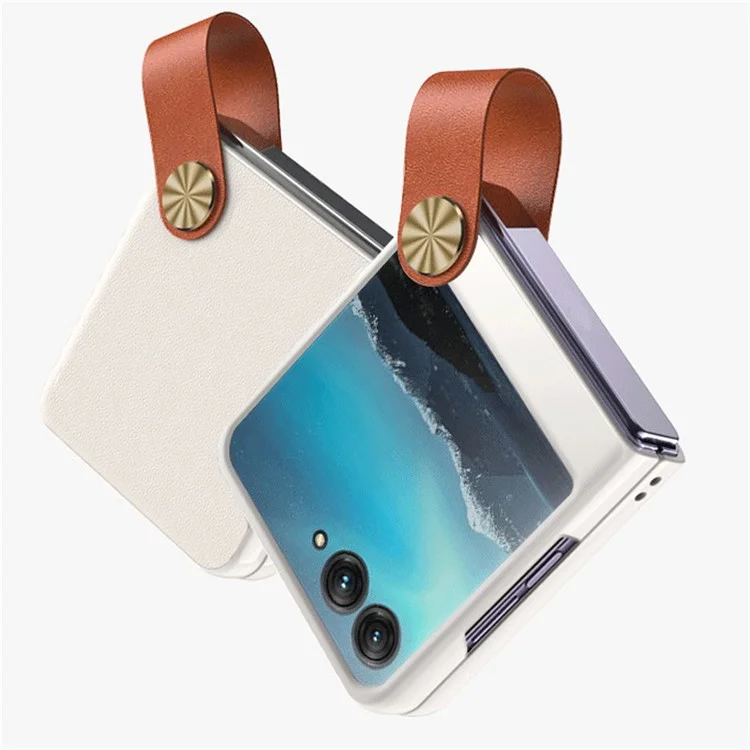 GKK Para Motorola Razr 40 5G Capa de Telefone com Alça e Suporte de Couro Sintético Revestido de PC Rígida Protetora - Branca / Marrom