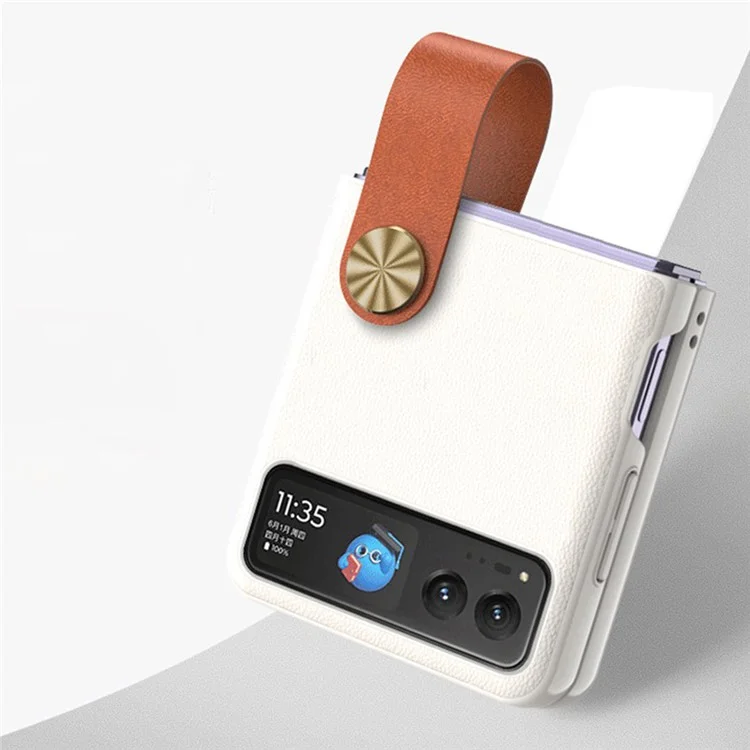 GKK Para Motorola Razr 40 5G Capa de Telefone com Alça e Suporte de Couro Sintético Revestido de PC Rígida Protetora - Branca / Marrom