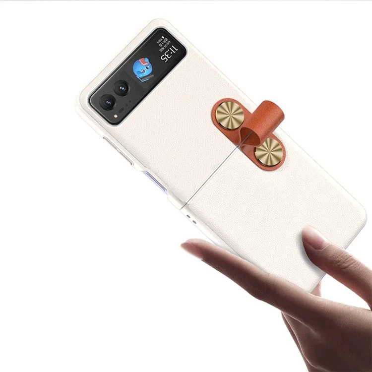 GKK Para Motorola Razr 40 5G Capa de Telefone com Alça e Suporte de Couro Sintético Revestido de PC Rígida Protetora - Branca / Marrom