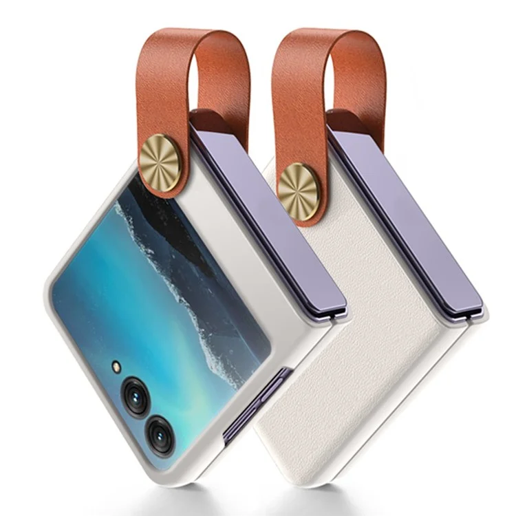 Capa de telefone à prova de choque GKK para Motorola Razr 40 Ultra 5G, revestida de couro PU, capa de PC dura com alça e suporte - Branco / Marrom