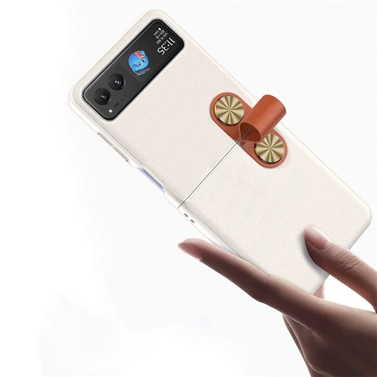 Capa de telefone à prova de choque GKK para Motorola Razr 40 Ultra 5G, revestida de couro PU, capa de PC dura com alça e suporte - Branco / Marrom