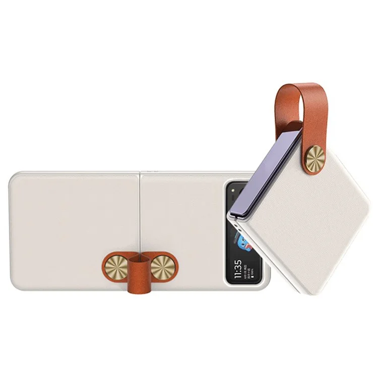 Capa de telefone à prova de choque GKK para Motorola Razr 40 Ultra 5G, revestida de couro PU, capa de PC dura com alça e suporte - Branco / Marrom