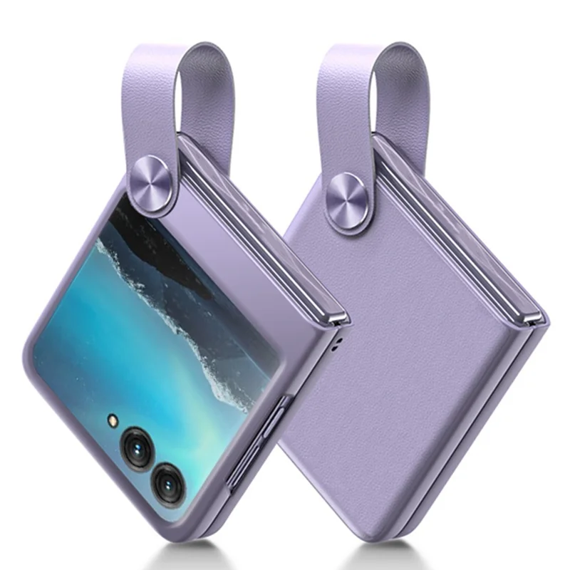 GKK Shockproof Phone Case for Motorola Razr 40 Ultra 5G PU Leather Coated Hard PC Phone Cover with Strap Kickstand - Purple