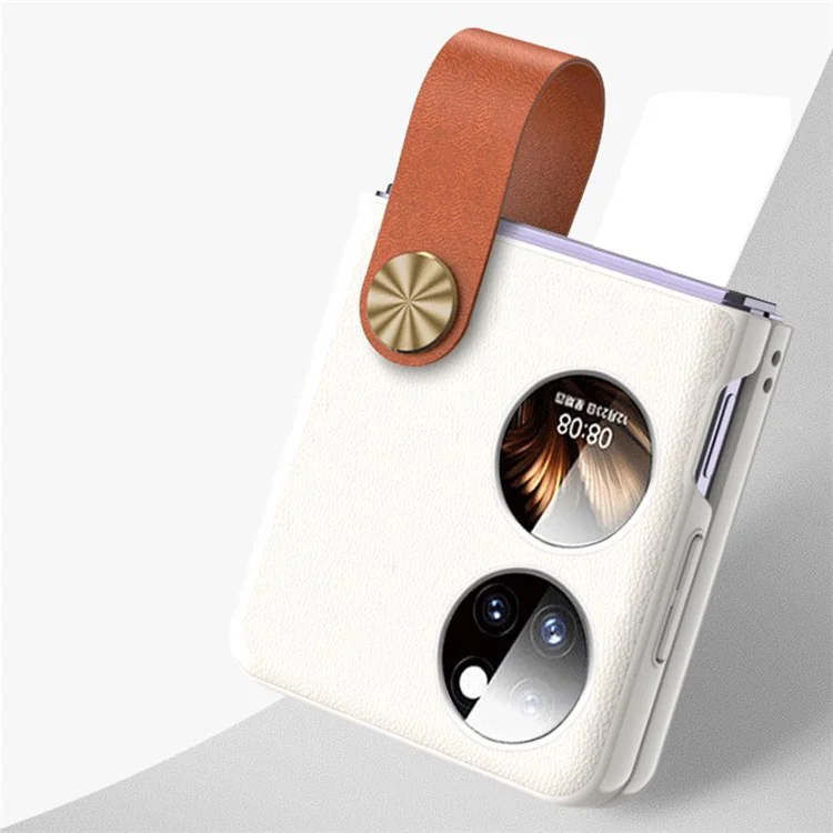 GKK Pour Huawei P50 Pocket Étui de protection en cuir PU Boîtier dur en PC avec sangle et support - Blanc