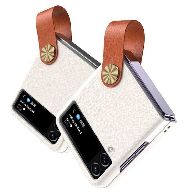 GKK Strap Kickstand Case für Samsung Galaxy Z Flip4 5G Anti-Drop Handyhülle PU Leder beschichtet Hard PC Case - Weiß / Braun