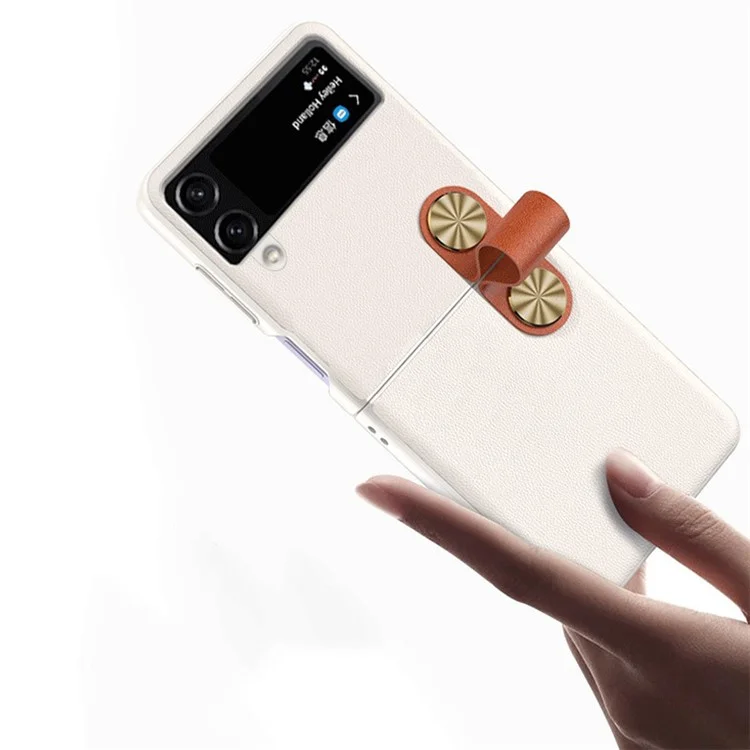 GKK Strap Kickstand Case für Samsung Galaxy Z Flip4 5G Anti-Drop Handyhülle PU Leder beschichtet Hard PC Case - Weiß / Braun