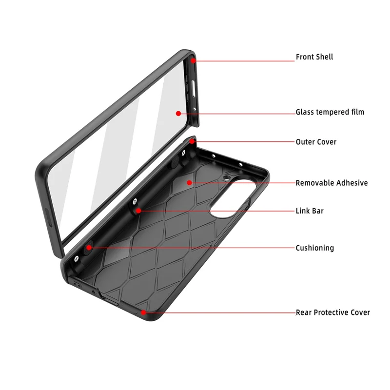 GKK Per Samsung Galaxy Z Fold5 5G Custodia in PC rigido Custodia in stile valigia Design a strisce con supporto Copertura con pellicola in vetro temperato - Nero