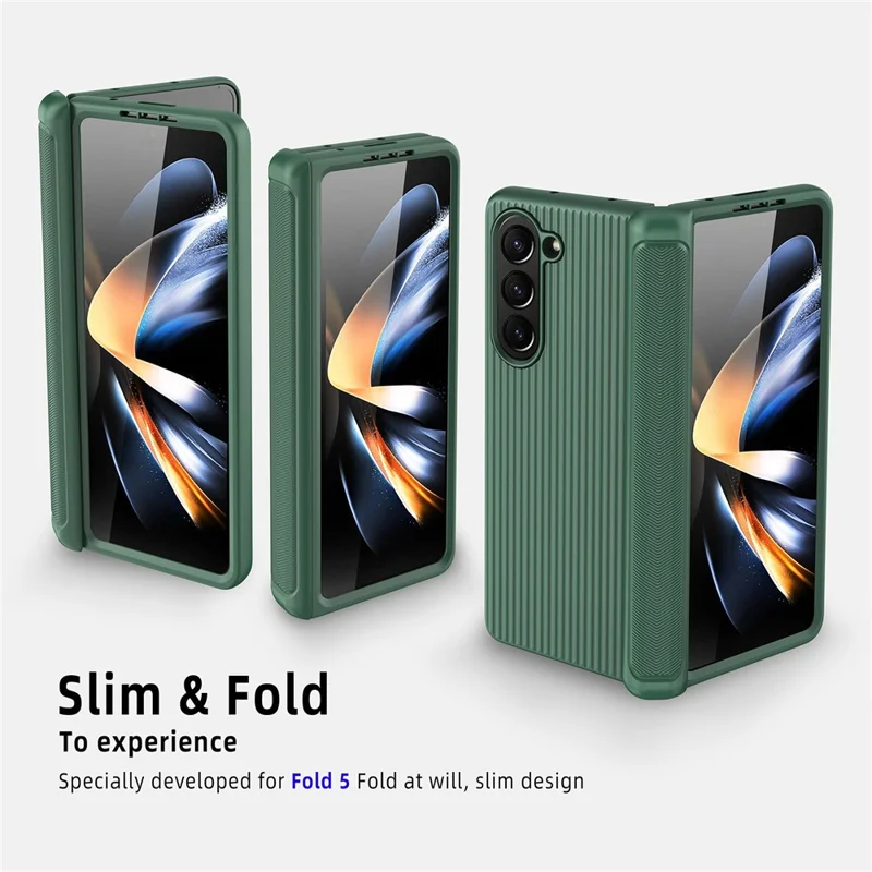GKK Per Samsung Galaxy Z Fold5 5G Custodia in PC rigido Custodia in stile valigia Design a strisce con supporto Copertura con pellicola in vetro temperato - Nero