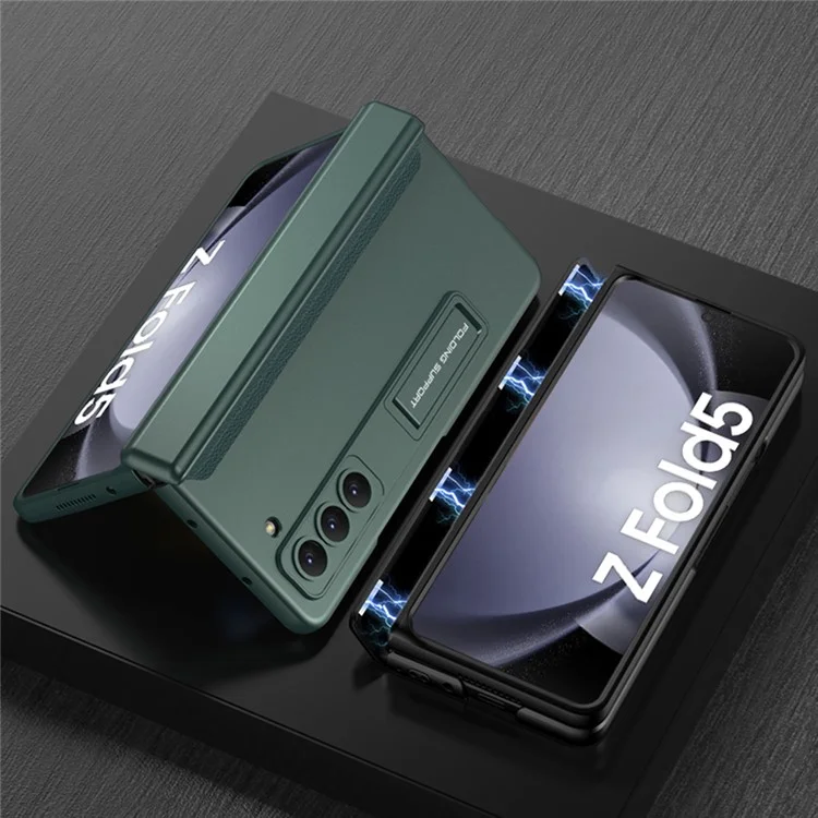 GKK For Samsung Galaxy Z Fold5 5G Kickstand PC Phone Case Magnetic Hinge Folding Phone Cover - Midnight Green