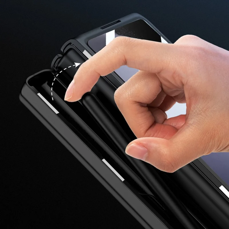 GKK para Samsung Galaxy Z Fold5 5G Funda Protectora de Bisagra Magnética Soporte para Bolígrafo de Cuero+PC con Soporte Kickstand Funda para Teléfono con Película de Vidrio Templado - Textura Cruzada
