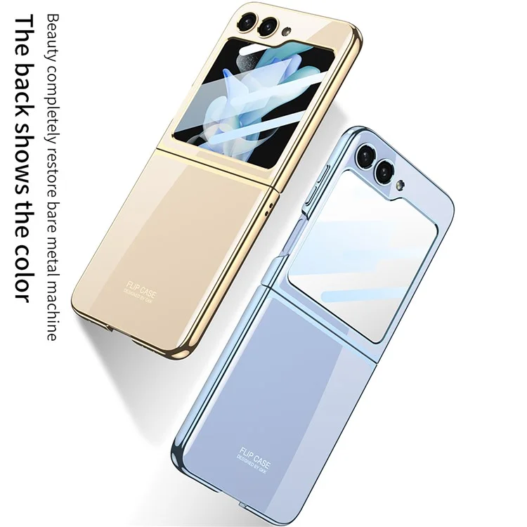 GKK per Samsung Galaxy Z Flip5 5G Folding Phone Cover Shell Electroplating Plastic Phone Case con Pellicola Protettiva Schermo in Vetro Temperato - Blu