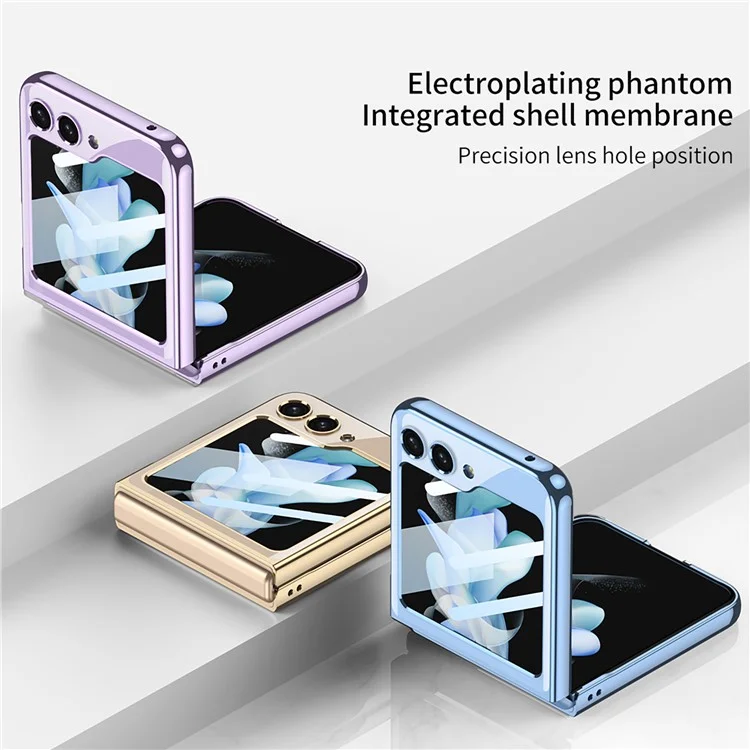 GKK per Samsung Galaxy Z Flip5 5G Folding Phone Cover Shell Electroplating Plastic Phone Case con Pellicola Protettiva Schermo in Vetro Temperato - Blu