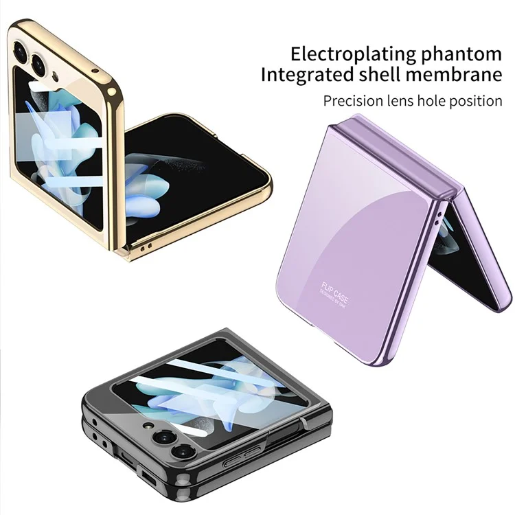 GKK per Samsung Galaxy Z Flip5 5G Folding Phone Cover Shell Electroplating Plastic Phone Case con Pellicola Protettiva Schermo in Vetro Temperato - Blu