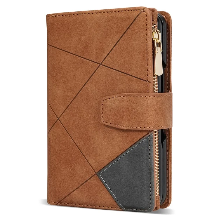 Für Google Pixel Fold Leder Flip Handytasche Reißverschlusstaschen Ständer Linien Geprägte Geldbörse Cover - Braun