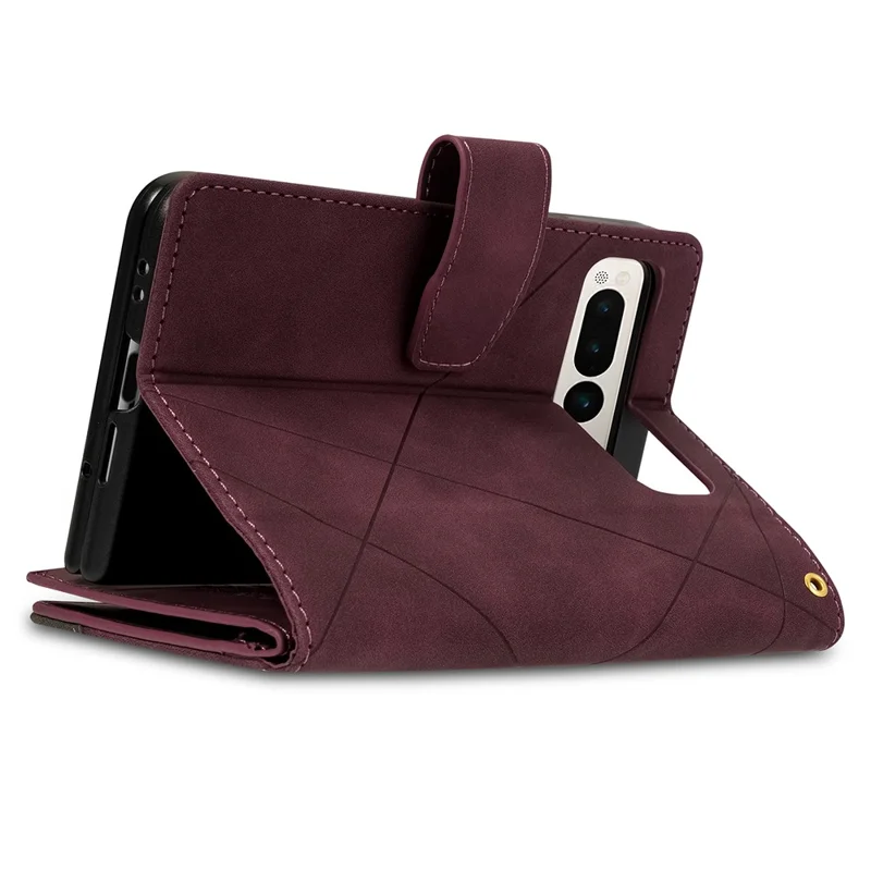 For Google Pixel Fold Leather Flip Phone Case Zipper Pocket Stand Lines Imprinted Wallet Cover - Red