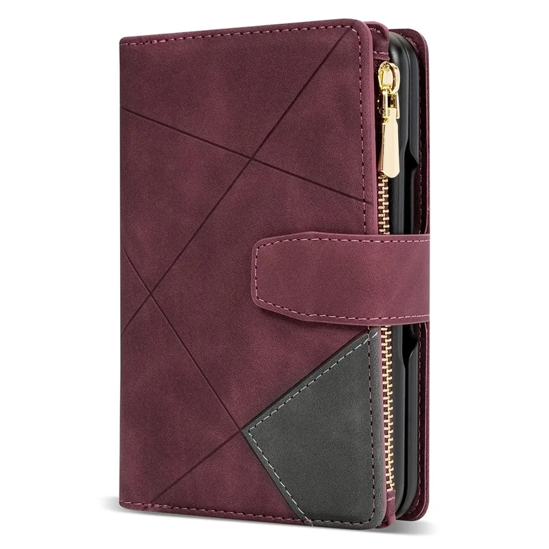 For Google Pixel Fold Leather Flip Phone Case Zipper Pocket Stand Lines Imprinted Wallet Cover - Red