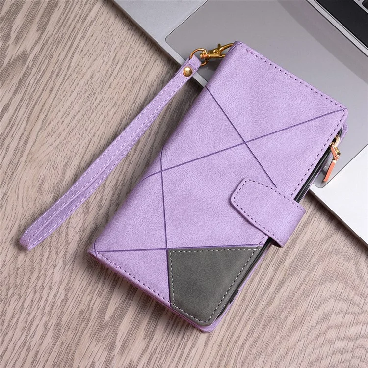 Per Samsung Galaxy Z Fold5 5G Portafoglio Flip Case Custodia in Pelle PU con Linee Impresse Tasca con Cerniera Stand per Telefono - Viola