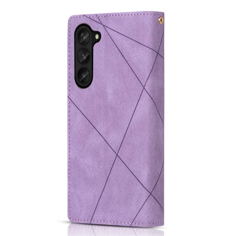 Per Samsung Galaxy Z Fold5 5G Portafoglio Flip Case Custodia in Pelle PU con Linee Impresse Tasca con Cerniera Stand per Telefono - Viola