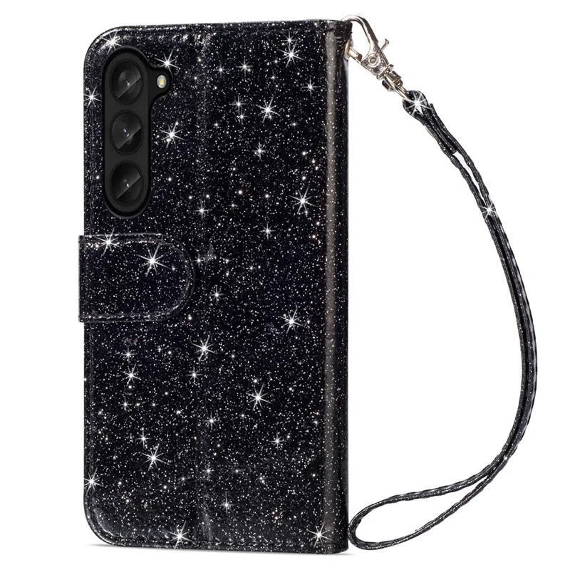 For Samsung Galaxy Z Fold5 5G PC+PU Leather Phone Stand Case Zippered Wallet Glittery Phone Cover - Black