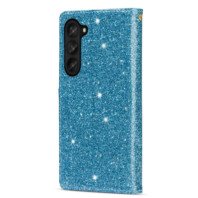 Zipper Wallet Shell for Samsung Galaxy Z Fold5 5G Leather Stand Case Laser Carving Glittery Phone Cover with Strap - Blue