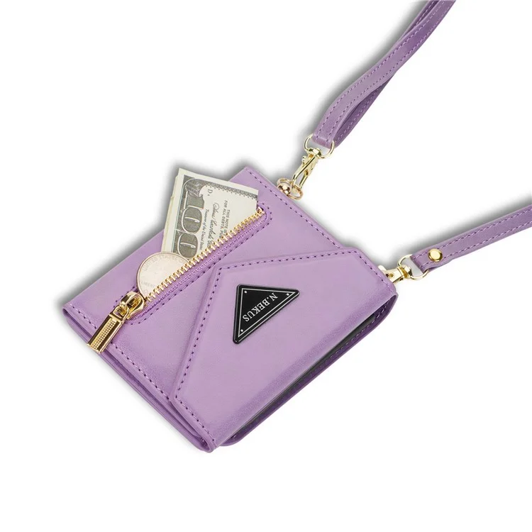 N.BEKUS Für Samsung Galaxy Z Flip5 5G Handyhülle PU-Leder beschichtet PC Reißverschlusstasche Kartenfächer Cover mit Schultergurt - Lila