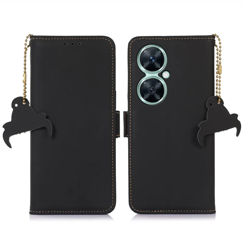 For Huawei nova 11i RFID Blocking Phone Case Wallet Stand Genuine Cow Leather Cover - Black