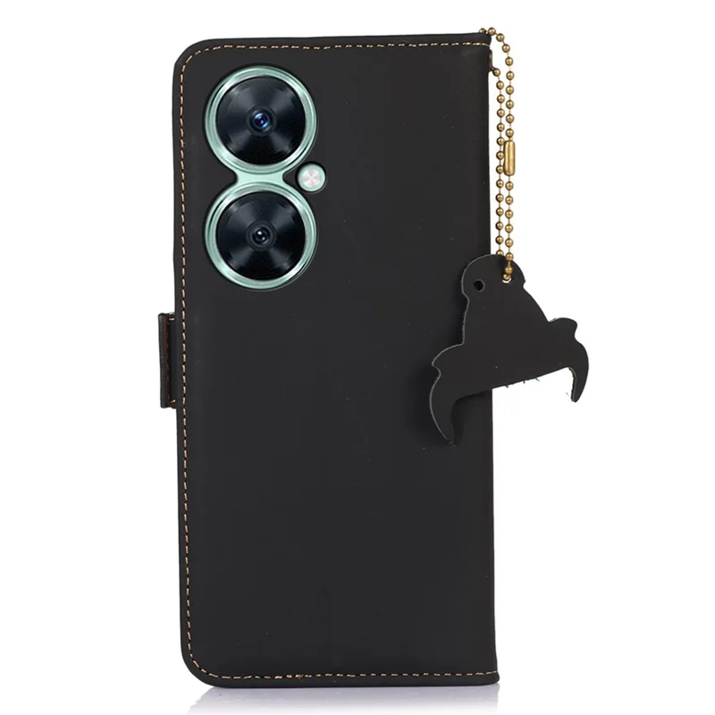 For Huawei nova 11i RFID Blocking Phone Case Wallet Stand Genuine Cow Leather Cover - Black