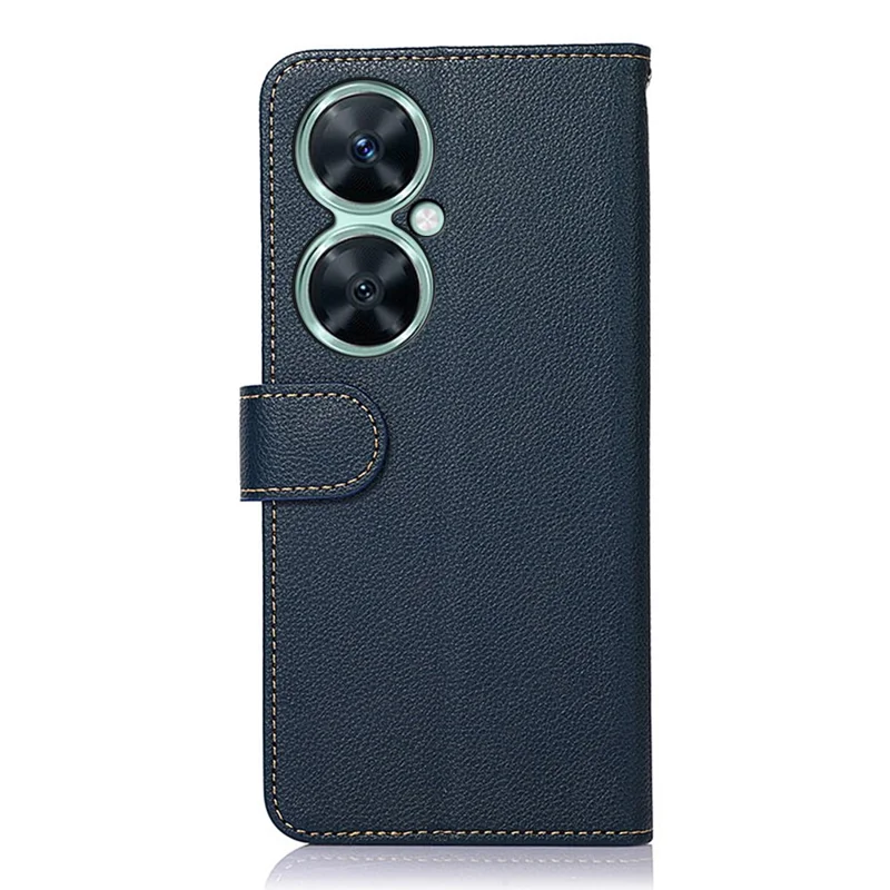 KHAZNEH RFID Blocking Leather Case for Huawei nova 11i , Litchi Texture Stand Wallet Phone Cover - Blue