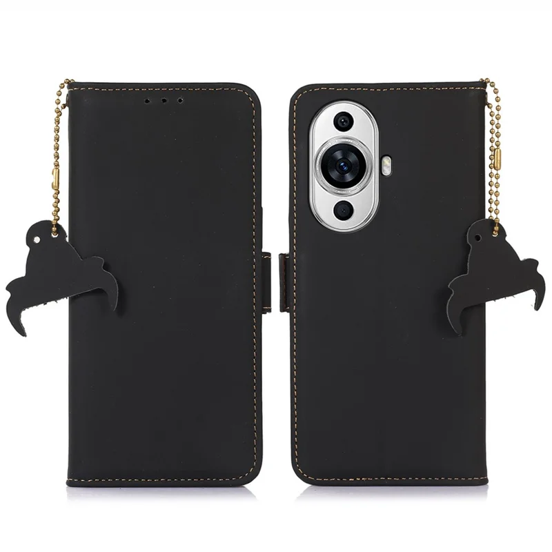 For Huawei nova 11 Ultra / nova 11 Pro Wallet Phone Case Stand RFID Blocking Genuine Cow Leather Cover - Black