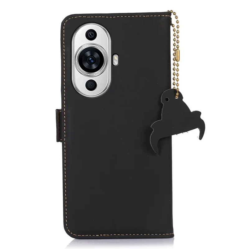 For Huawei nova 11 Ultra / nova 11 Pro Wallet Phone Case Stand RFID Blocking Genuine Cow Leather Cover - Black
