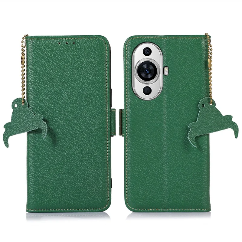 For Huawei nova 11 Pro / nova 11 Ultra RFID Blocking Wallet Case Genuine Cow Leather Stand Phone Cover - Green