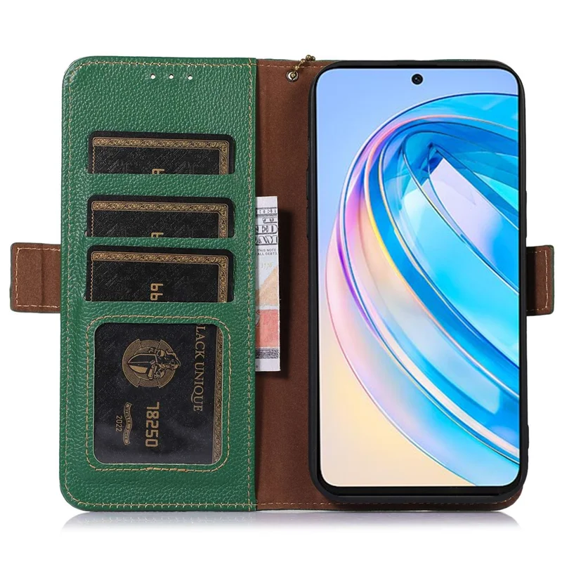 For Huawei nova 11 Pro / nova 11 Ultra RFID Blocking Wallet Case Genuine Cow Leather Stand Phone Cover - Green