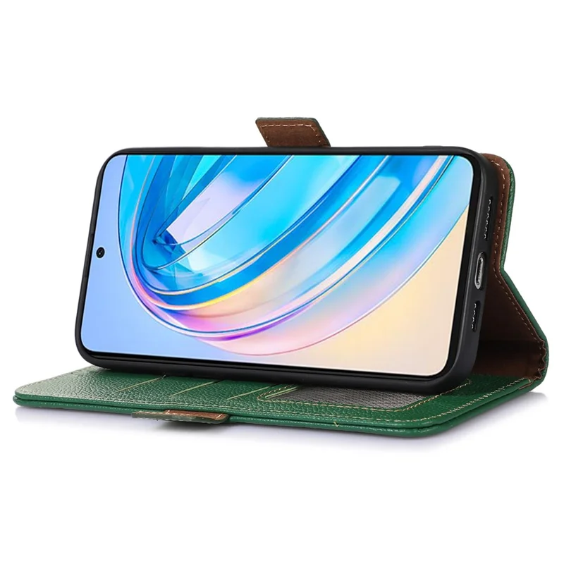 For Huawei nova 11 Pro / nova 11 Ultra RFID Blocking Wallet Case Genuine Cow Leather Stand Phone Cover - Green