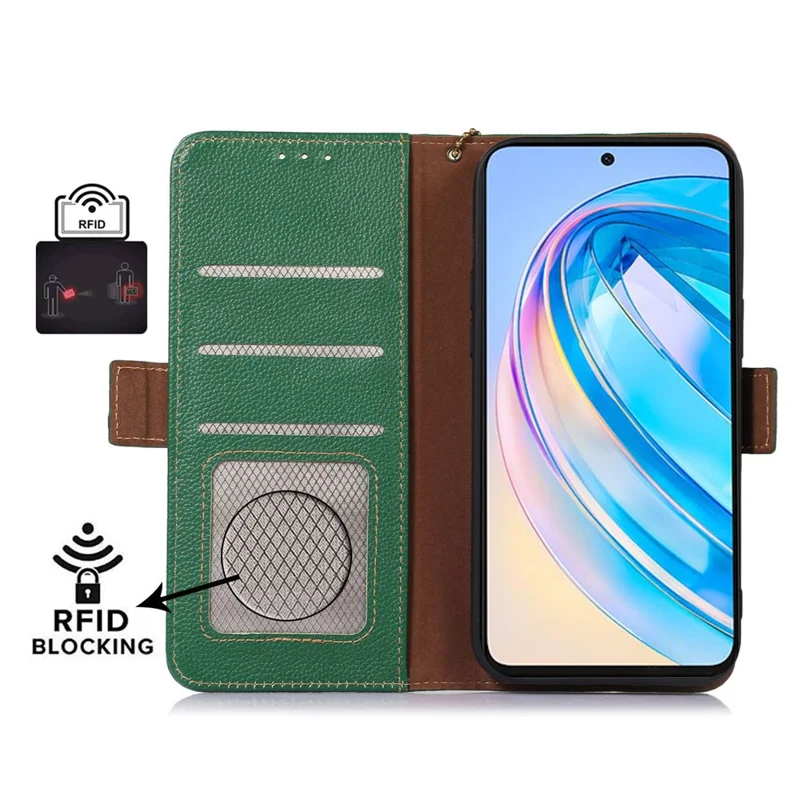 For Huawei nova 11 Pro / nova 11 Ultra RFID Blocking Wallet Case Genuine Cow Leather Stand Phone Cover - Green