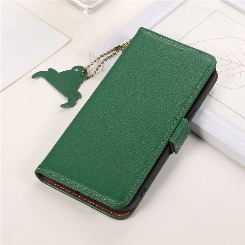 For Huawei nova 11 Pro / nova 11 Ultra RFID Blocking Wallet Case Genuine Cow Leather Stand Phone Cover - Green