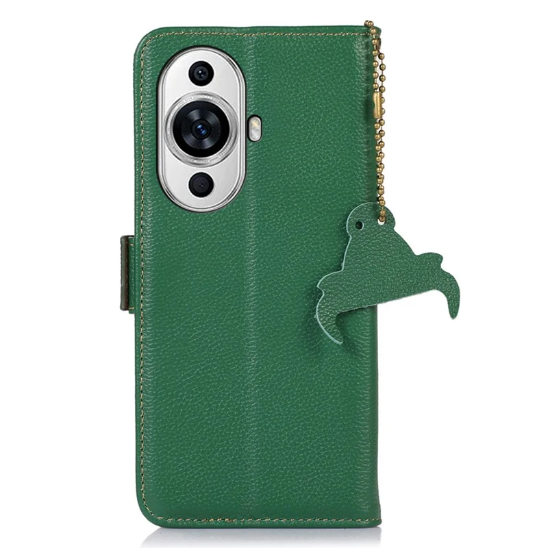 For Huawei nova 11 Pro / nova 11 Ultra RFID Blocking Wallet Case Genuine Cow Leather Stand Phone Cover - Green