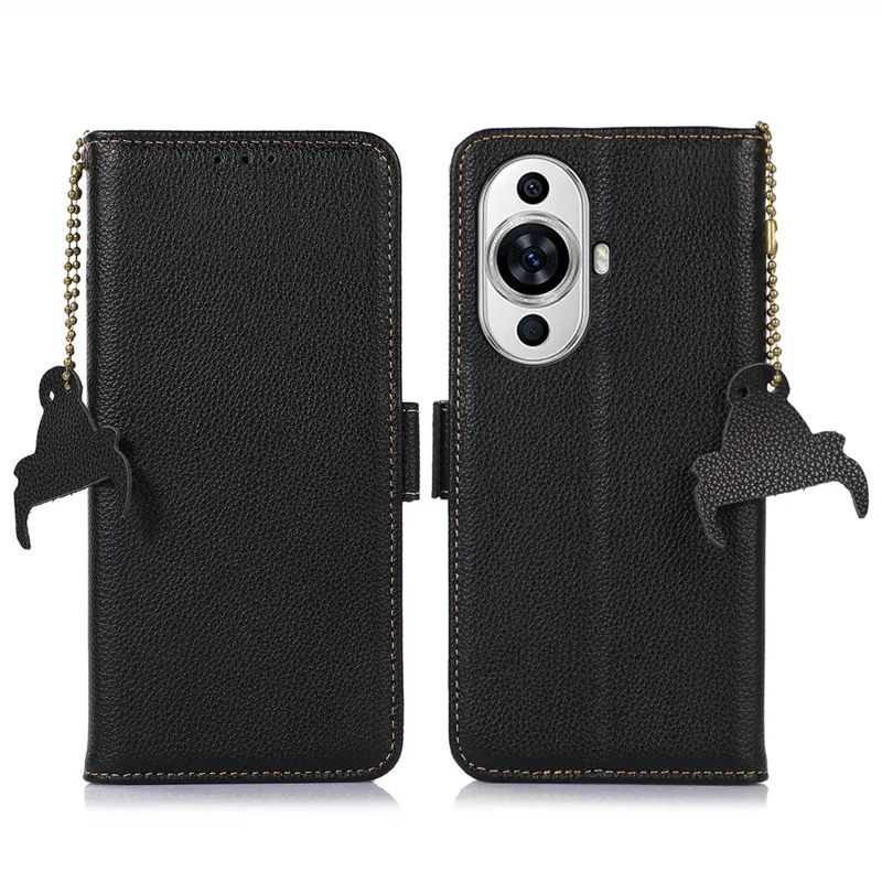 Phone Case for Huawei nova 11 / nova 12s 4G / nova 12 Lite 4G , RFID Blocking Genuine Cow Leather Stand Wallet Cover - Black