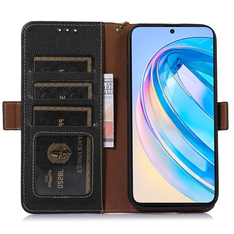Phone Case for Huawei nova 11 / nova 12s 4G / nova 12 Lite 4G , RFID Blocking Genuine Cow Leather Stand Wallet Cover - Black