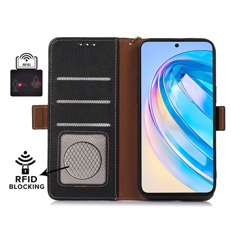 Phone Case for Huawei nova 11 / nova 12s 4G / nova 12 Lite 4G , RFID Blocking Genuine Cow Leather Stand Wallet Cover - Black