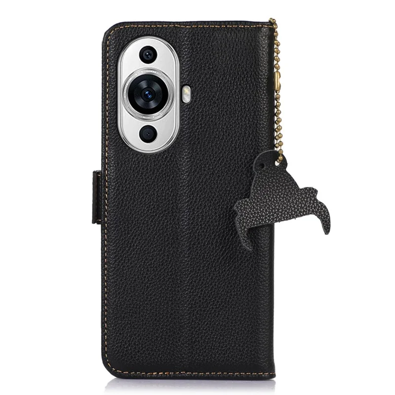 Phone Case for Huawei nova 11 / nova 12s 4G / nova 12 Lite 4G , RFID Blocking Genuine Cow Leather Stand Wallet Cover - Black