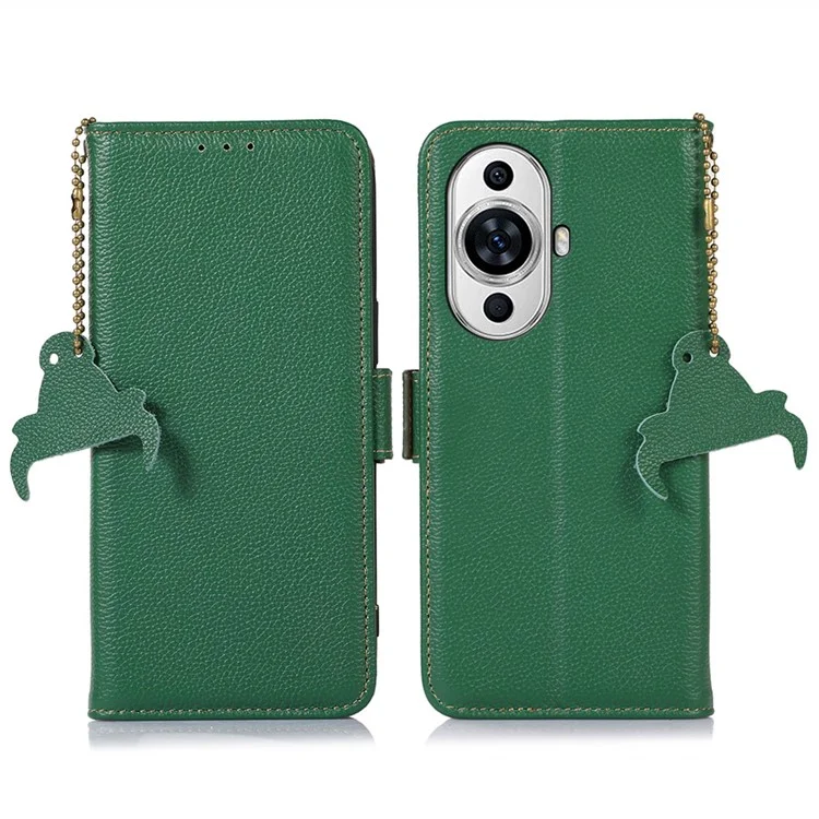 Phone Case for Huawei nova 11 / nova 12s 4G / nova 12 Lite 4G , RFID Blocking Genuine Cow Leather Stand Wallet Cover - Green
