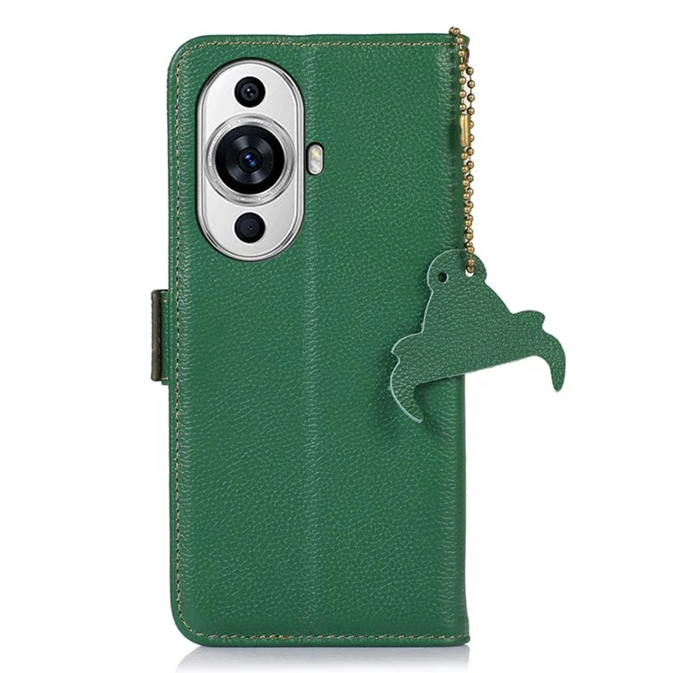 Phone Case for Huawei nova 11 / nova 12s 4G / nova 12 Lite 4G , RFID Blocking Genuine Cow Leather Stand Wallet Cover - Green