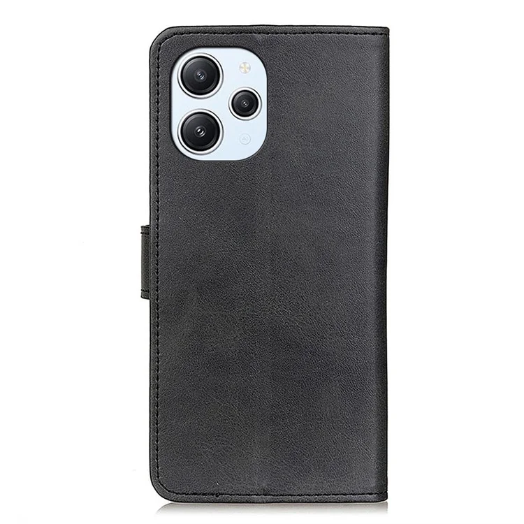 Для Xiaomi Redmi 12 4G Чехол для телефона из телячьей кожи TPU+PU Leather Wallet Stand Cover - Черный