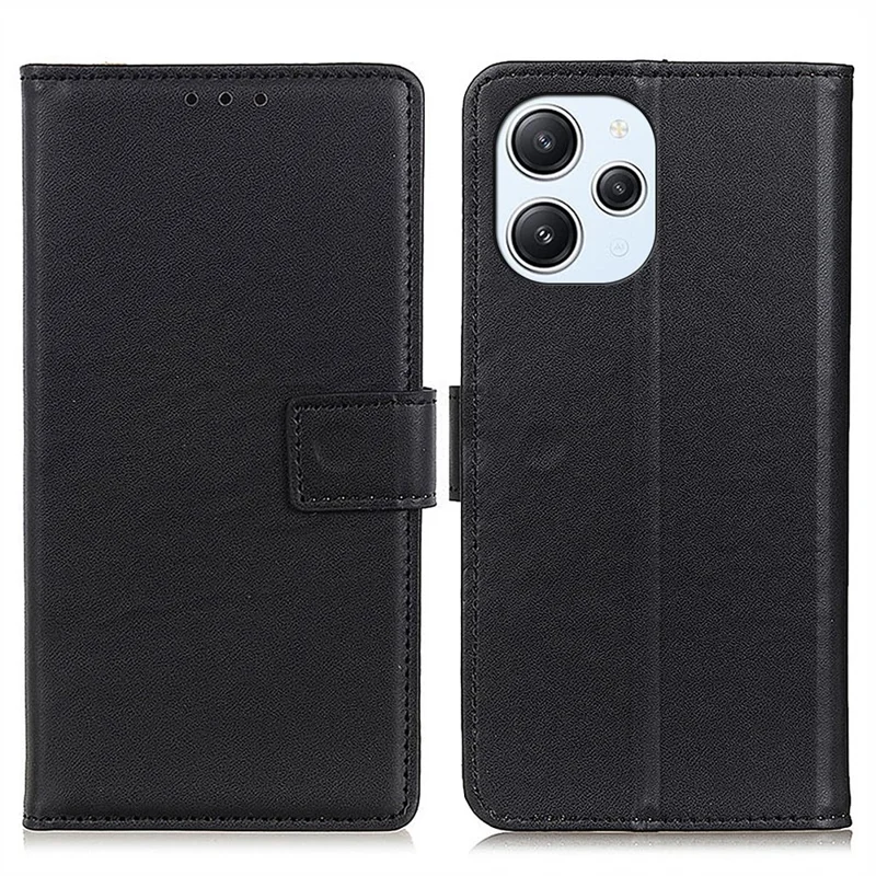 Für Xiaomi Redmi 12 4G texturierte stoßfeste Handyhülle PU-Leder Brieftasche Ständer Smartphone-Hülle - Schwarz