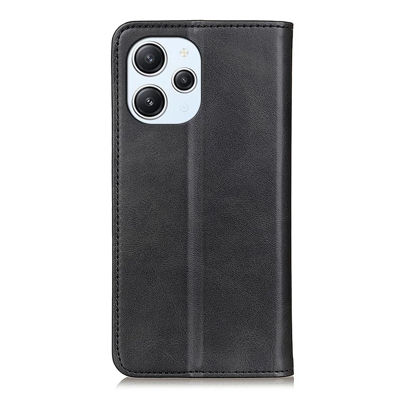 Split Leather Wallet Phone Case för Xiaomi Redmi 12 4G, Phone Stand Cover Anti-scratch Cowhide Texture Skal - Svart