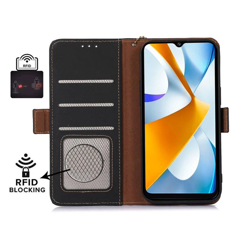 Funda para Xiaomi Redmi 12 4G de piel de vaca auténtica+TPU Cartera con bloqueo RFID Funda de teléfono - Negro