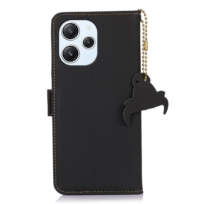 Funda para Xiaomi Redmi 12 4G de piel de vaca auténtica+TPU Cartera con bloqueo RFID Funda de teléfono - Negro